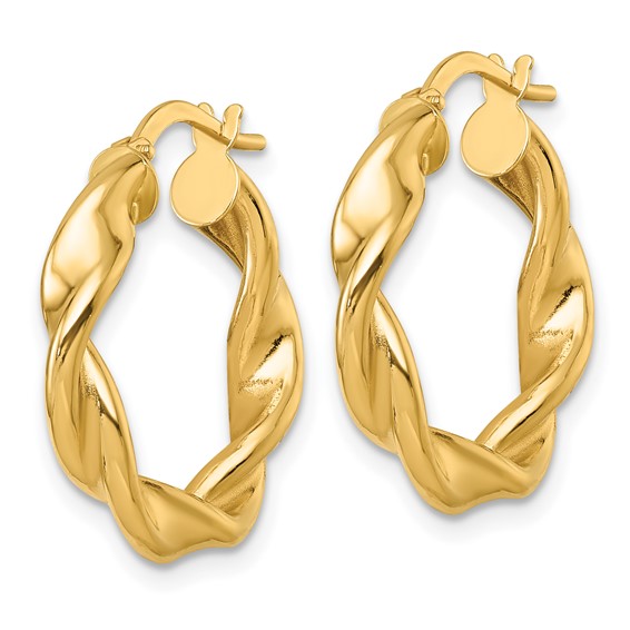 4mm Gold Twisted Tube Hoop Earrings