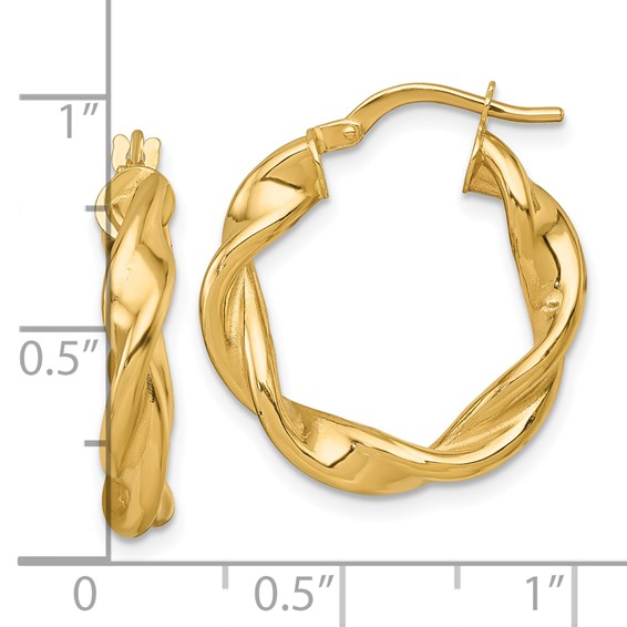 4mm Gold Twisted Tube Hoop Earrings
