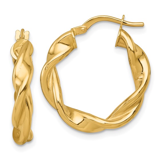 4mm Gold Twisted Tube Hoop Earrings