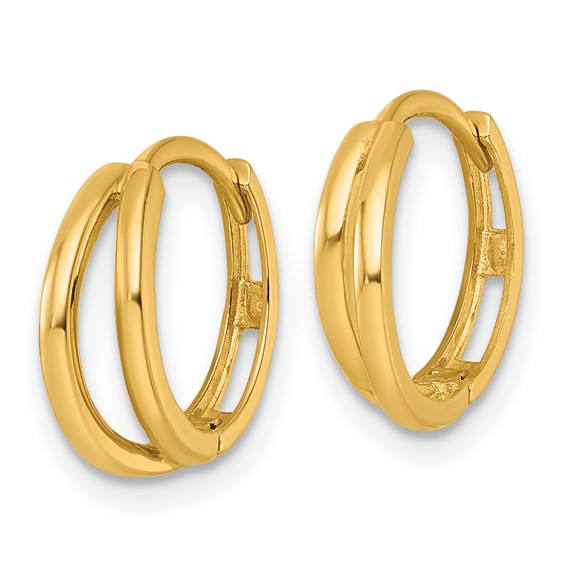 14k Polished Fancy Double Round Hinged Hoop Earrings