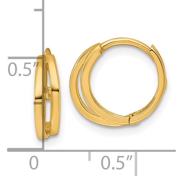 14k Polished Fancy Double Round Hinged Hoop Earrings