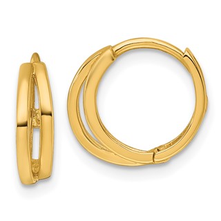 14k Polished Fancy Double Round Hinged Hoop Earrings