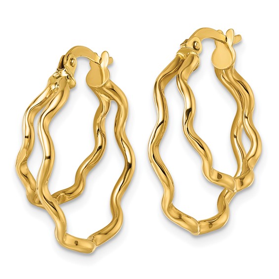 14k Polished Wavy Double Circle Hoop Earrings
