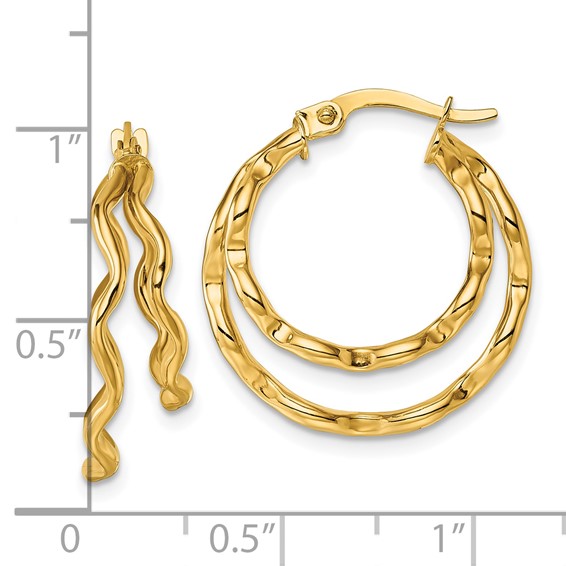 14k Polished Wavy Double Circle Hoop Earrings