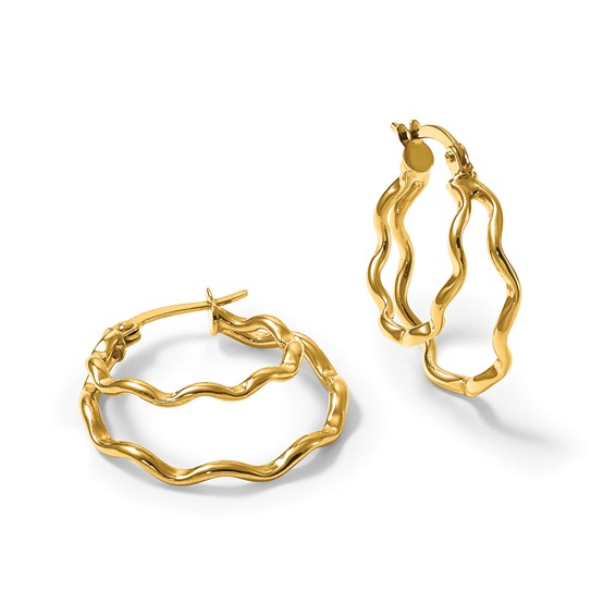 14k Polished Wavy Double Circle Hoop Earrings