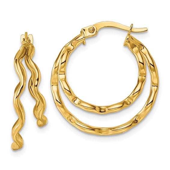 14k Polished Wavy Double Circle Hoop Earrings