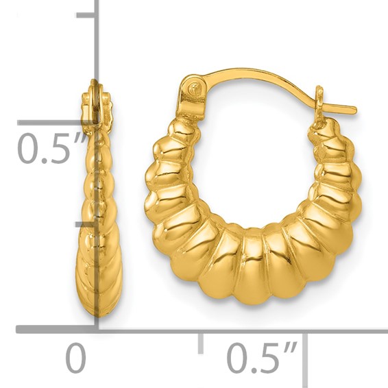 14k Polished Scalloped Hollow Hoop Earrings