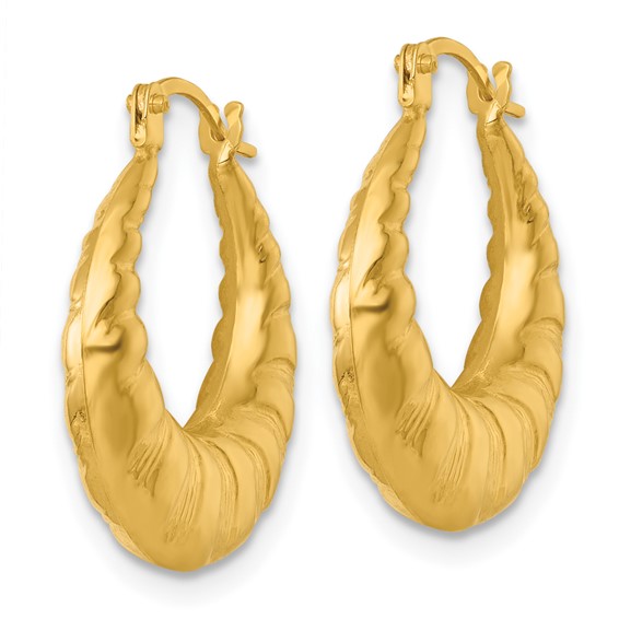 14k Polished and Textured Scalloped Hollow Hoop Earrings