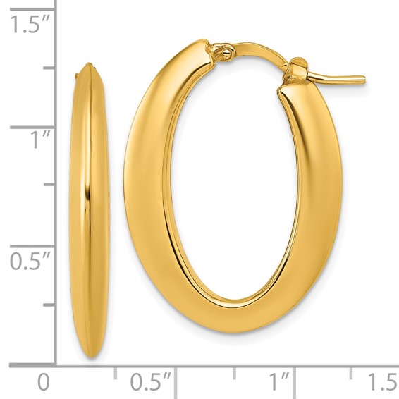 14k Polished Knife-edge 4mm x 30mm Puffed Oval Hoop Earrings