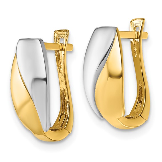 14k with White Rhodium Polished Hinged Hoop Earrings