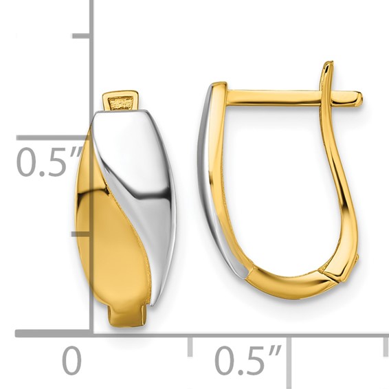 14k with White Rhodium Polished Hinged Hoop Earrings