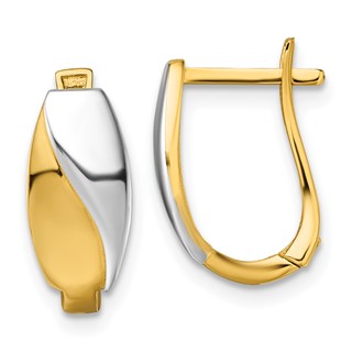 14k with White Rhodium Polished Hinged Hoop Earrings