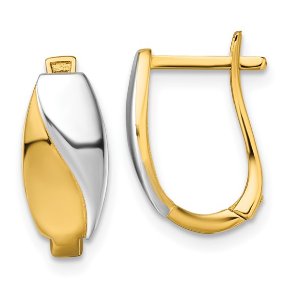 14k with White Rhodium Polished Hinged Hoop Earrings