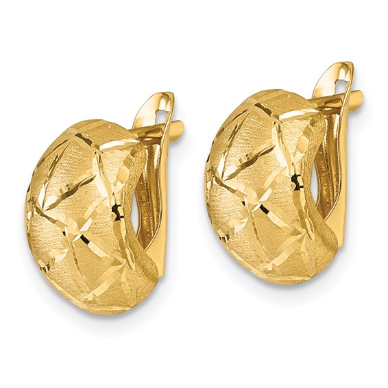 14k Polished and Brushed Diamond-cut Omega Back Earrings