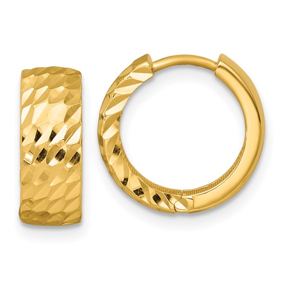 Gold Diamond-cut Hinged Hoop Earrings