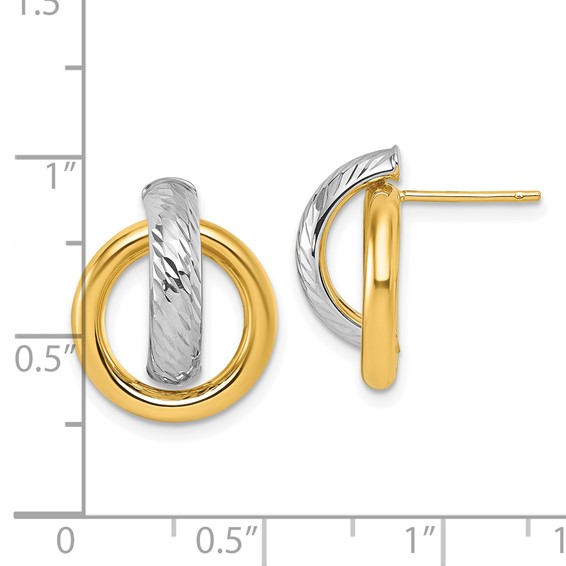 14K and White Rhodium Polished Diamond-cut Doorknocker Post Earrings