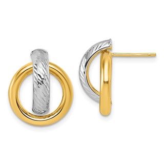 14K and White Rhodium Polished Diamond-cut Doorknocker Post Earrings