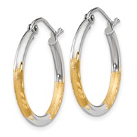 14K Earrings with White Rhodium 2mm Satin and Polished Diamond-cut Hoop view 2