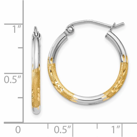 2mm Gold White Rhodium Diamond-cut Hoop Earrings