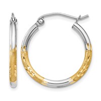 14K Earrings with White Rhodium 2mm Satin and Polished Diamond-cut Hoop view 1