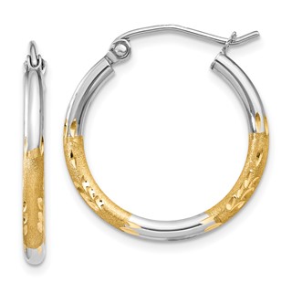 2mm Gold White Rhodium Diamond-cut Hoop Earrings