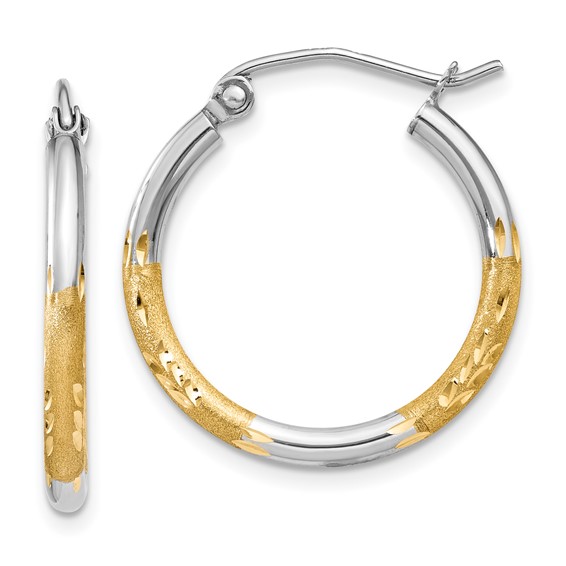 2mm Gold White Rhodium Diamond-cut Hoop Earrings