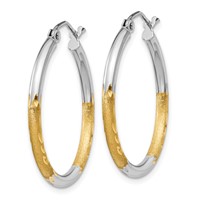 14K Earrings with White Rhodium 2mm Satin and Polished Diamond-cut Hoop view 2