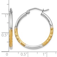 14K Earrings with White Rhodium 2mm Satin and Polished Diamond-cut Hoop view 4