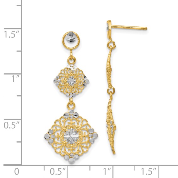 14k and White Rhodium Diamond-cut Filigree Dangle Post Earrings