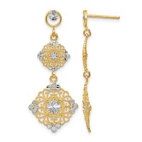 14K and White Rhodium Diamond-cut Filigree Dangle Post Earrings view 1