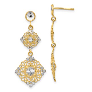 14k and White Rhodium Diamond-cut Filigree Dangle Post Earrings