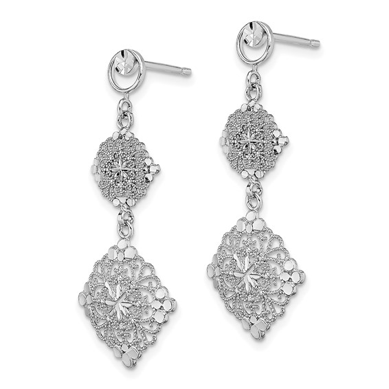 14K White Gold Diamond-cut Filigree Dangle Post Earrings