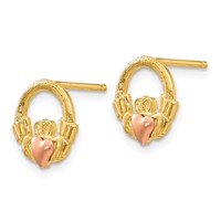 14K Two-tone Claddagh Post Earrings view 2