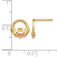 14K Two-tone Claddagh Post Earrings view 4