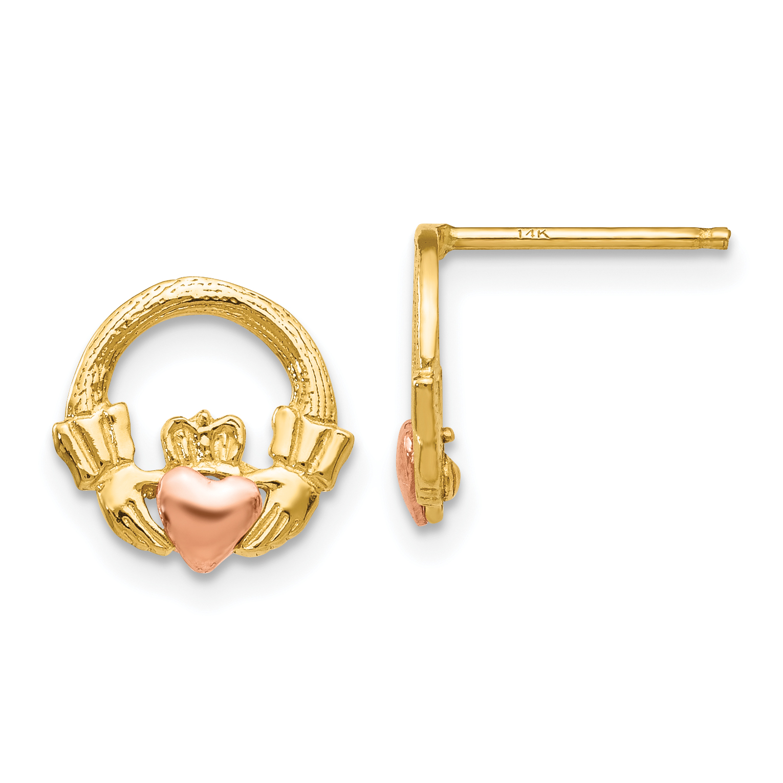14k Two-tone Claddagh Post Earrings (TF397)