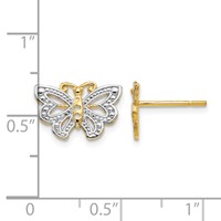 14K and White Rhodium Butterfly Post Earrings view 4