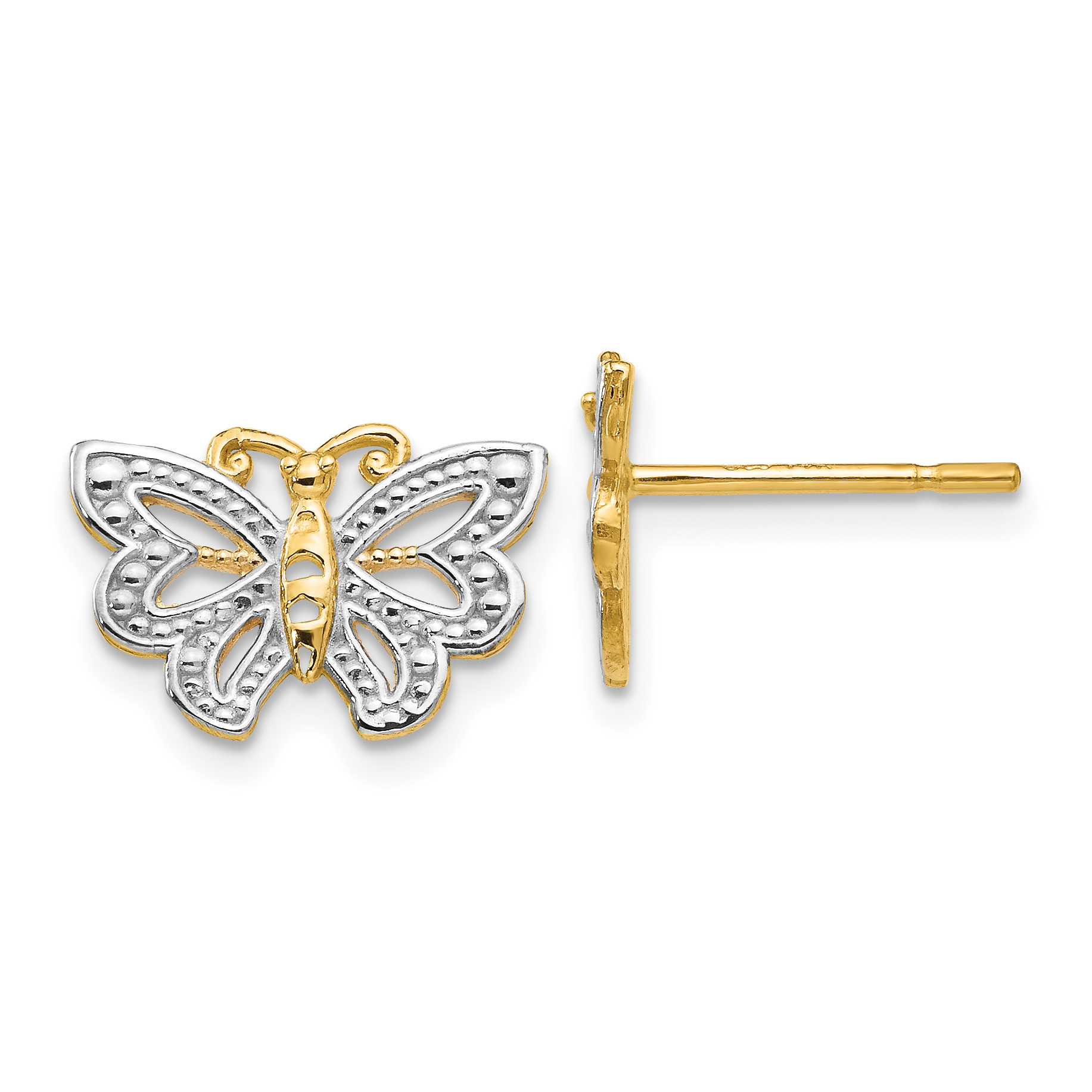 14k w/ White Rhodium Butterfly Post Earrings (TF403)