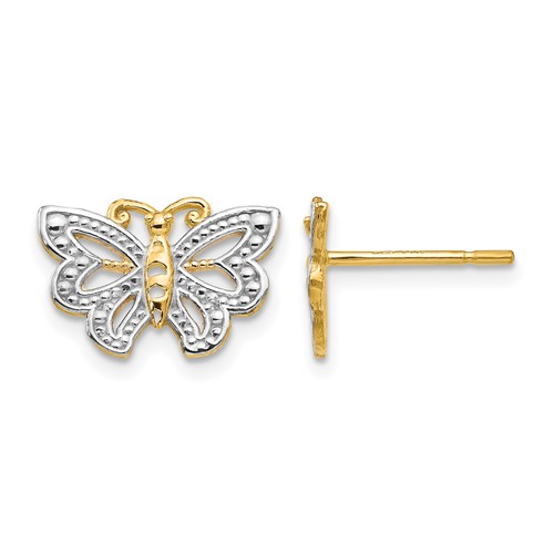 14K and White Rhodium Butterfly Post Earrings