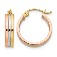 14K Tri Color Hoop Earrings view 1