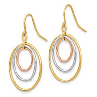 14K Tri-Color Graduated Circles Dangle French Hook Earrings view 2