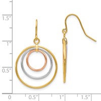 14K Tri-Color Graduated Circles Dangle French Hook Earrings view 4