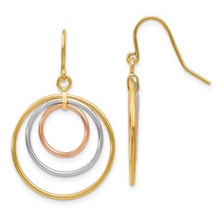 14k Tri-Color Graduated Circles Dangle French Hook Earrings