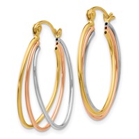 14K Tri Color Hoop Earrings view 2