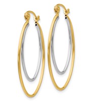 14K Two Tone Lightweight Hoop Earrings view 2