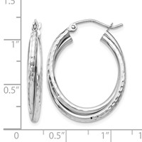 14K White Gold Diamond-cut Polished Oval Hoop Earring view 4