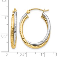 14K Two-tone Diamond-cut Polished Oval Hoop Earring view 4