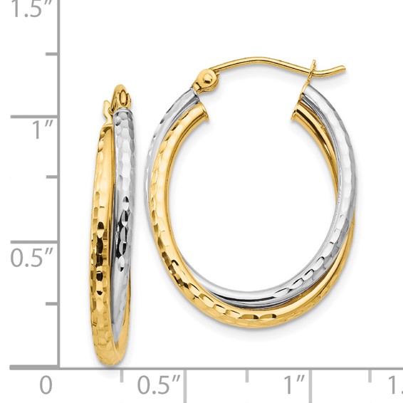 Gold Two-tone Diamond-cut Twisted Oval Hoop Earrings