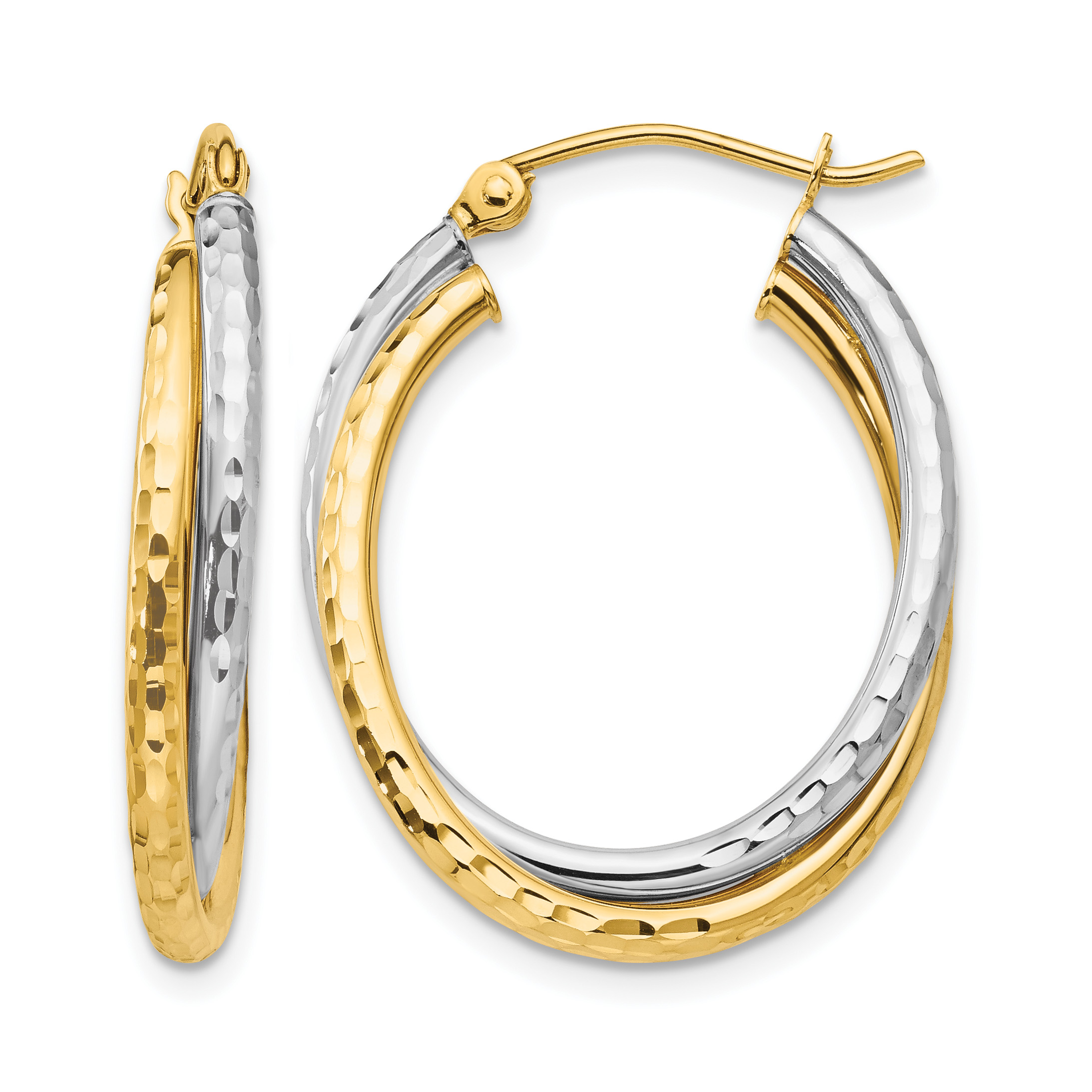 14k Two-tone Diamond-cut Polished Oval Hoop Earring (TF477)
