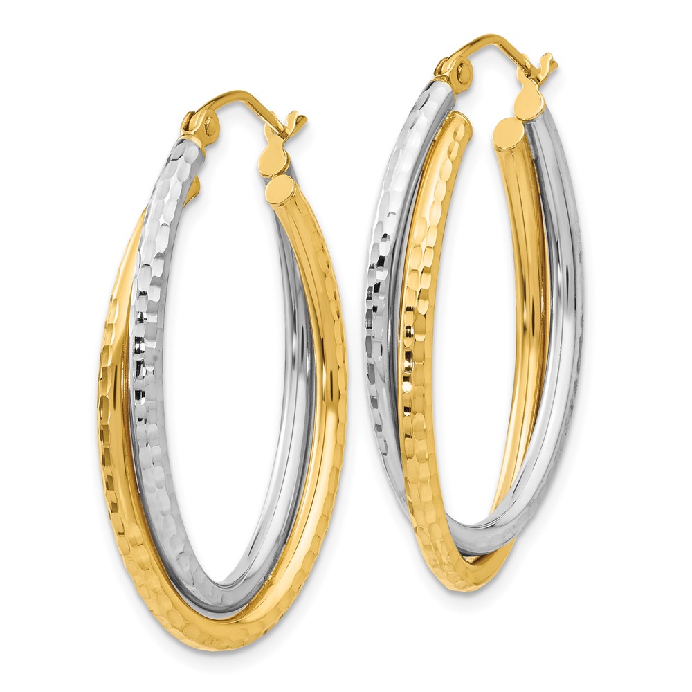 14k Two-tone Diamond-cut Polished Oval Hoop Earring (TF478)