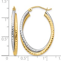 14K Two-tone Diamond-cut Polished Oval Hoop Earring view 4